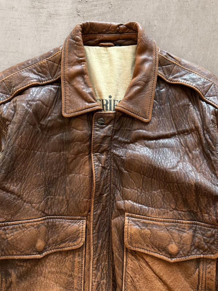 90s Neiman Marcus Bomber Leather Jacket - Large