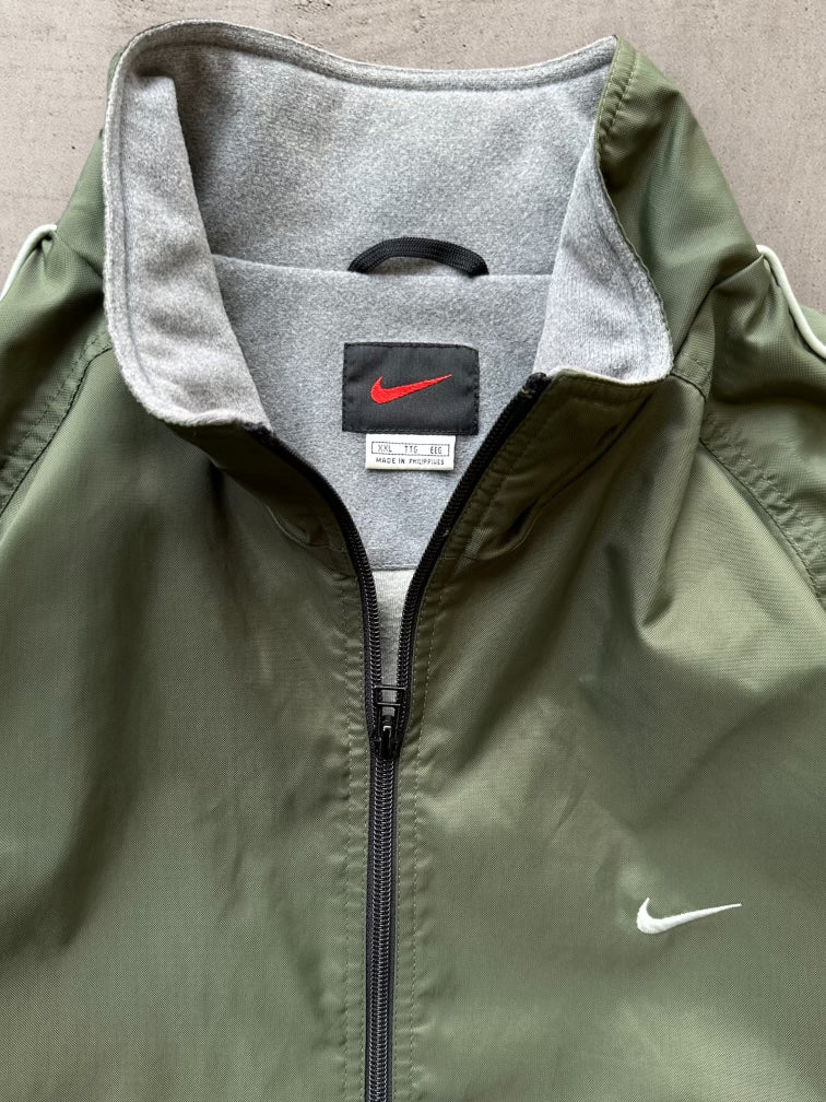 00s Nike Olive Striped 1/4 Zip Windbreaker Jacket - XXL