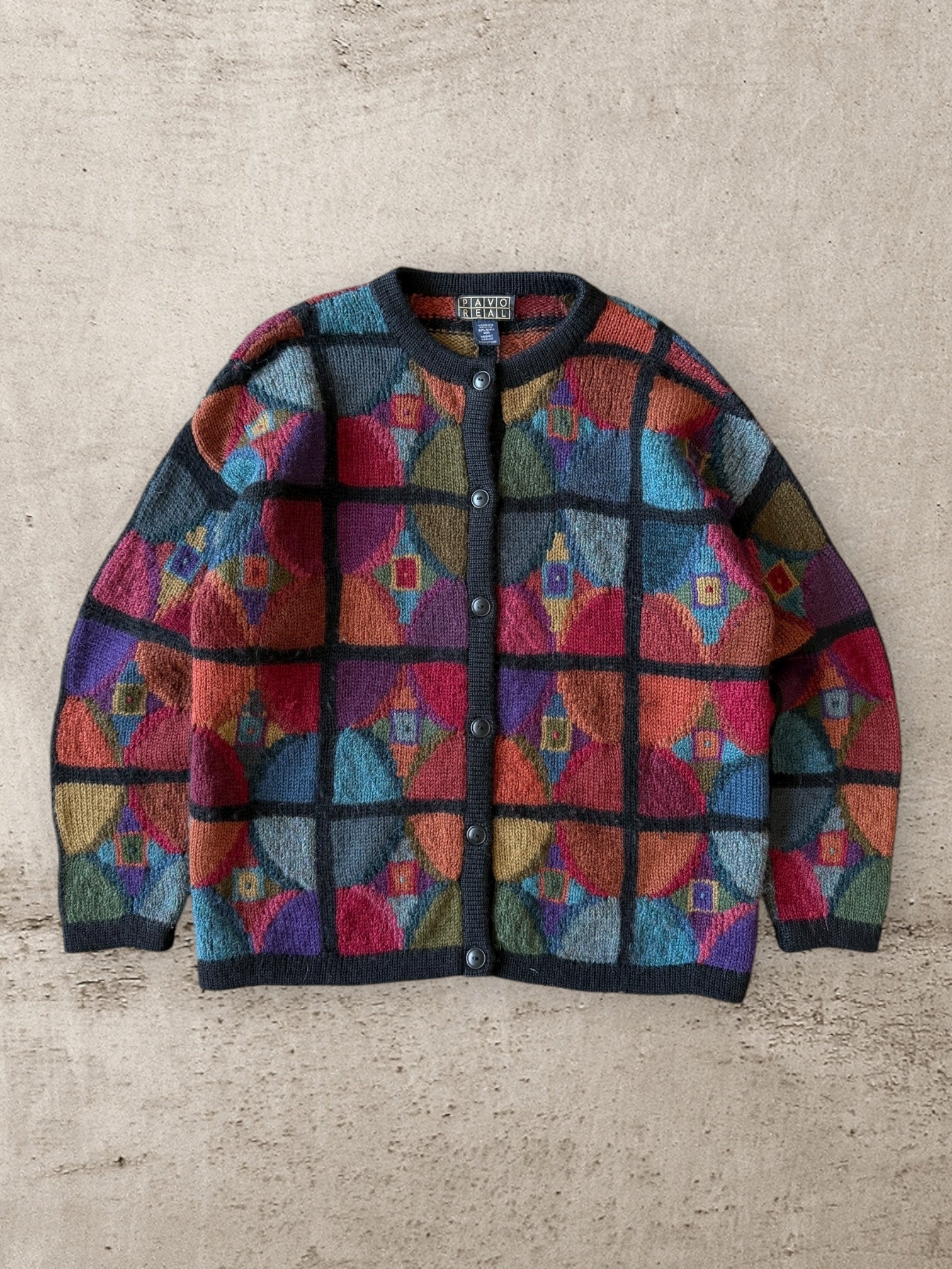 90s Pavo Real Multicolor Alpaca Button Up Sweater - Large