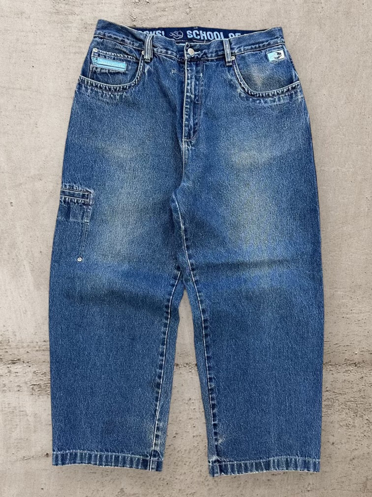 90s School of Hard Knocks Dark Wash Baggy Denim Jeans - 34x29