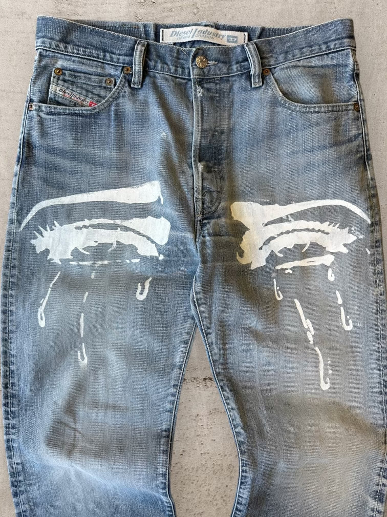 00s Diesel Jeans Crying Eyes Paint Spatter Denim Pants - 34x32