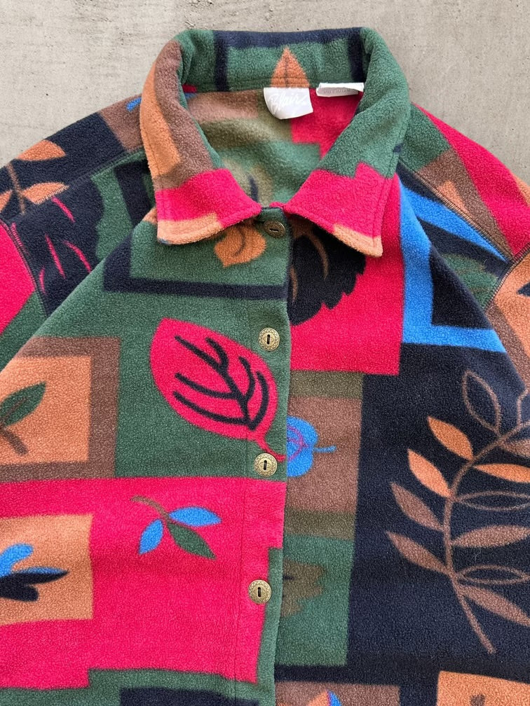 00s Blair Multicolor Leaf Graphic Button Up Fleece -