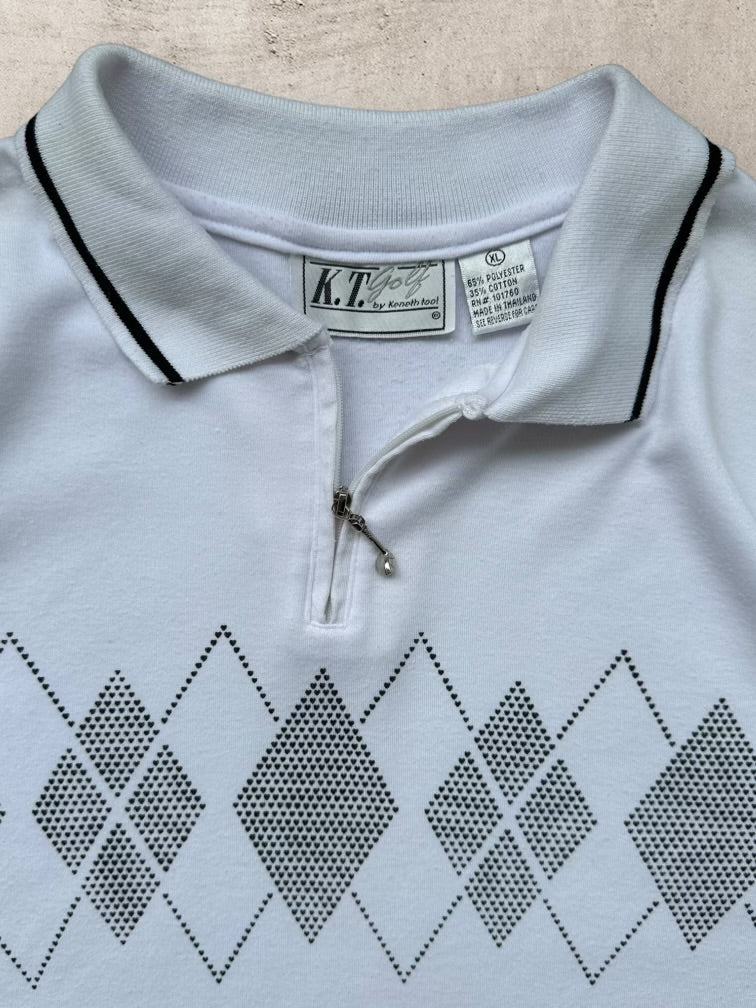 90s Golf Argyle Zip Up Polo Shirt - Large