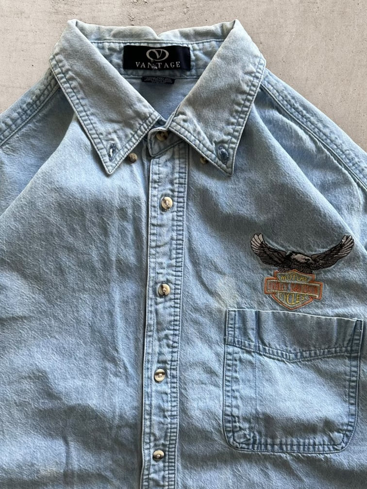 90s Harley Davidson Denim Button Up Shirt - XL