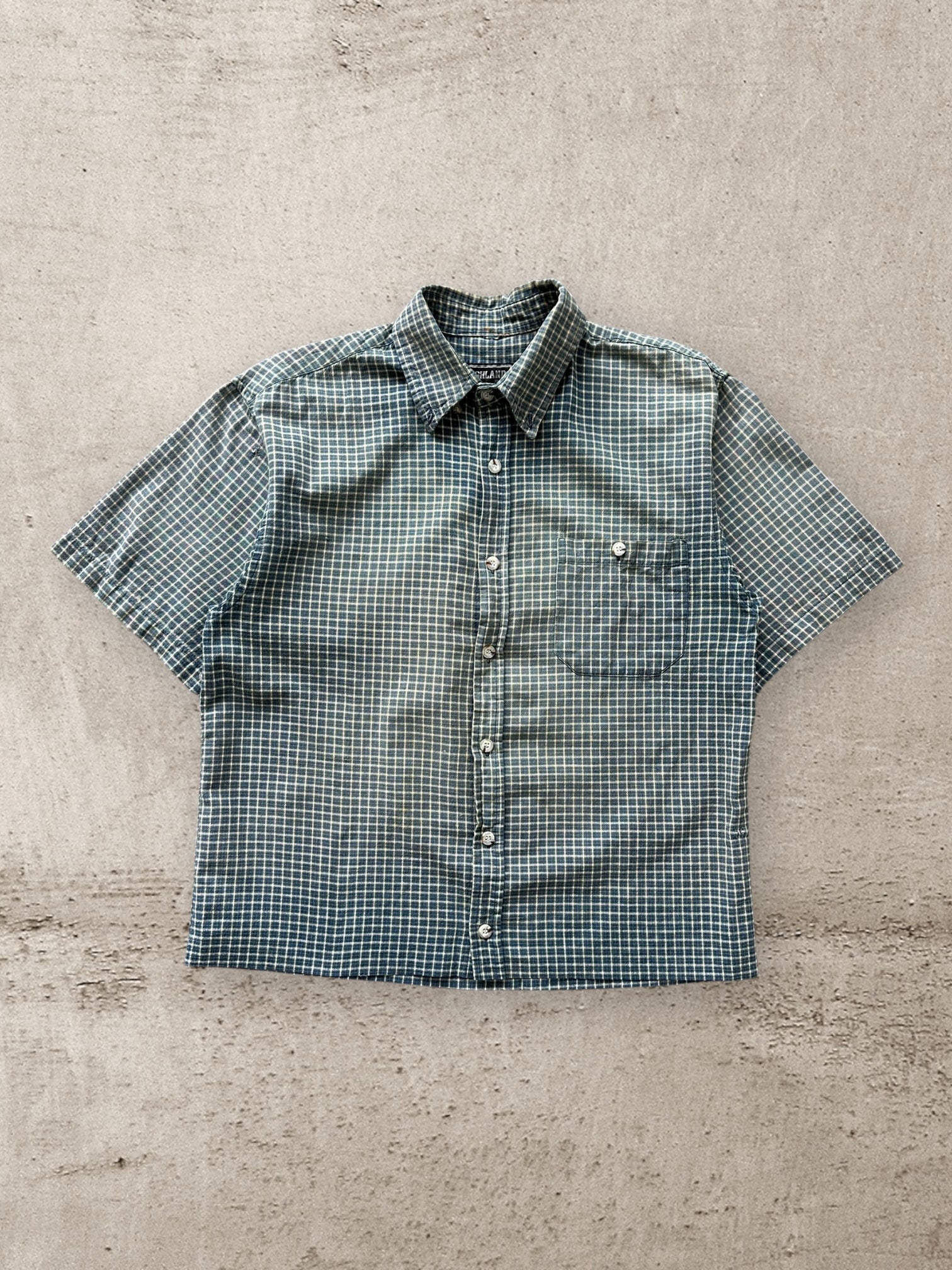 90s Highland Faded & Cropped Plaid Button Up Shirt - Medium