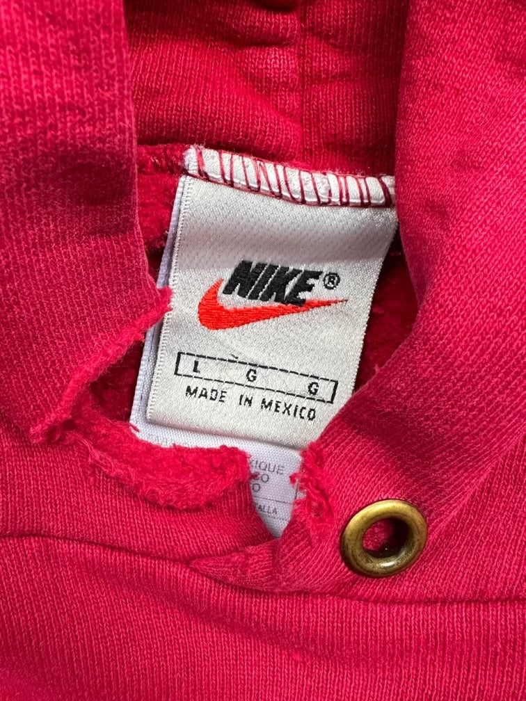 90s Nike Red Mini Swoosh Tonal Hoodie - Large