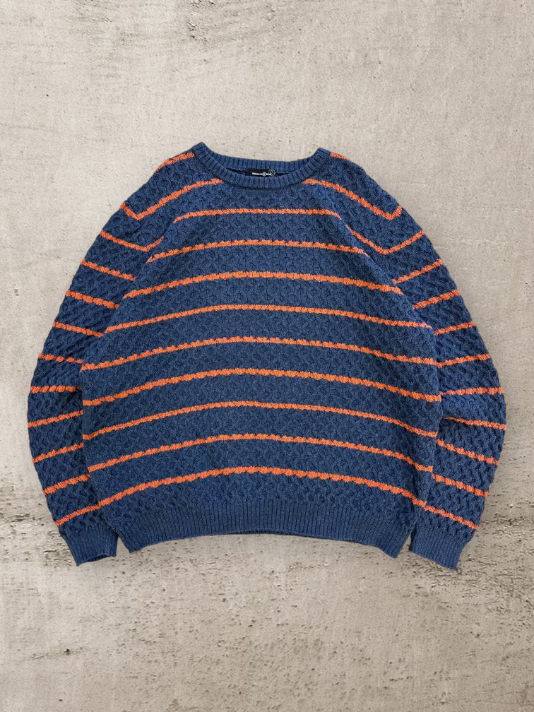 00s Treasure Bond Blue & Orange Striped Knit Sweater - XL