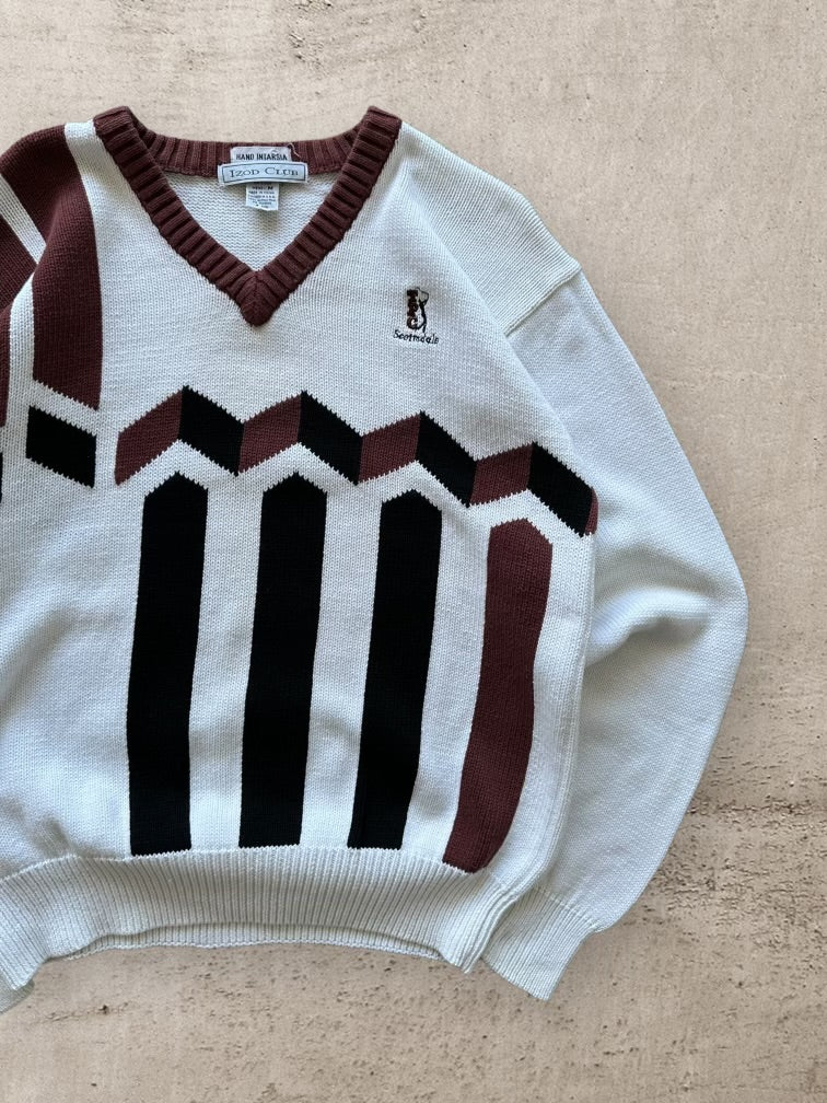 90s Scottsdale Golf Striped Knit V-Neck Sweater - Medium