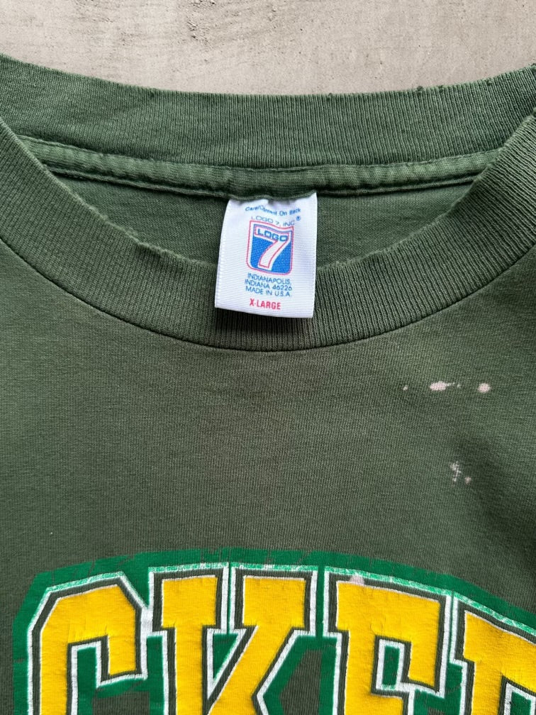 90s Logo7 Green Bay Packers Distressed Graphic T-Shirt - XL