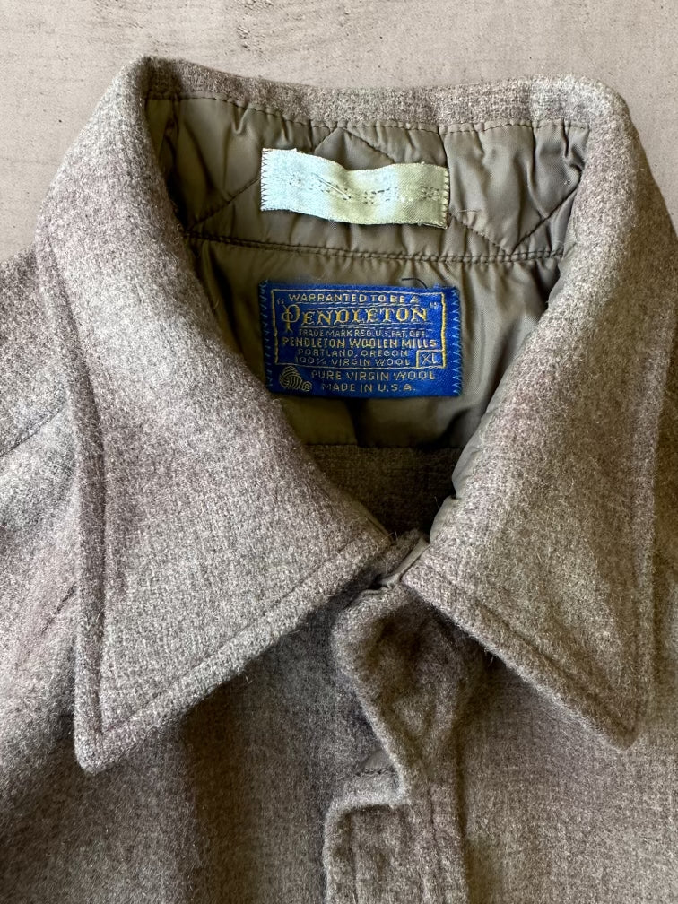 80s Brown Wool Pendleton Plaid Flannel - Large
