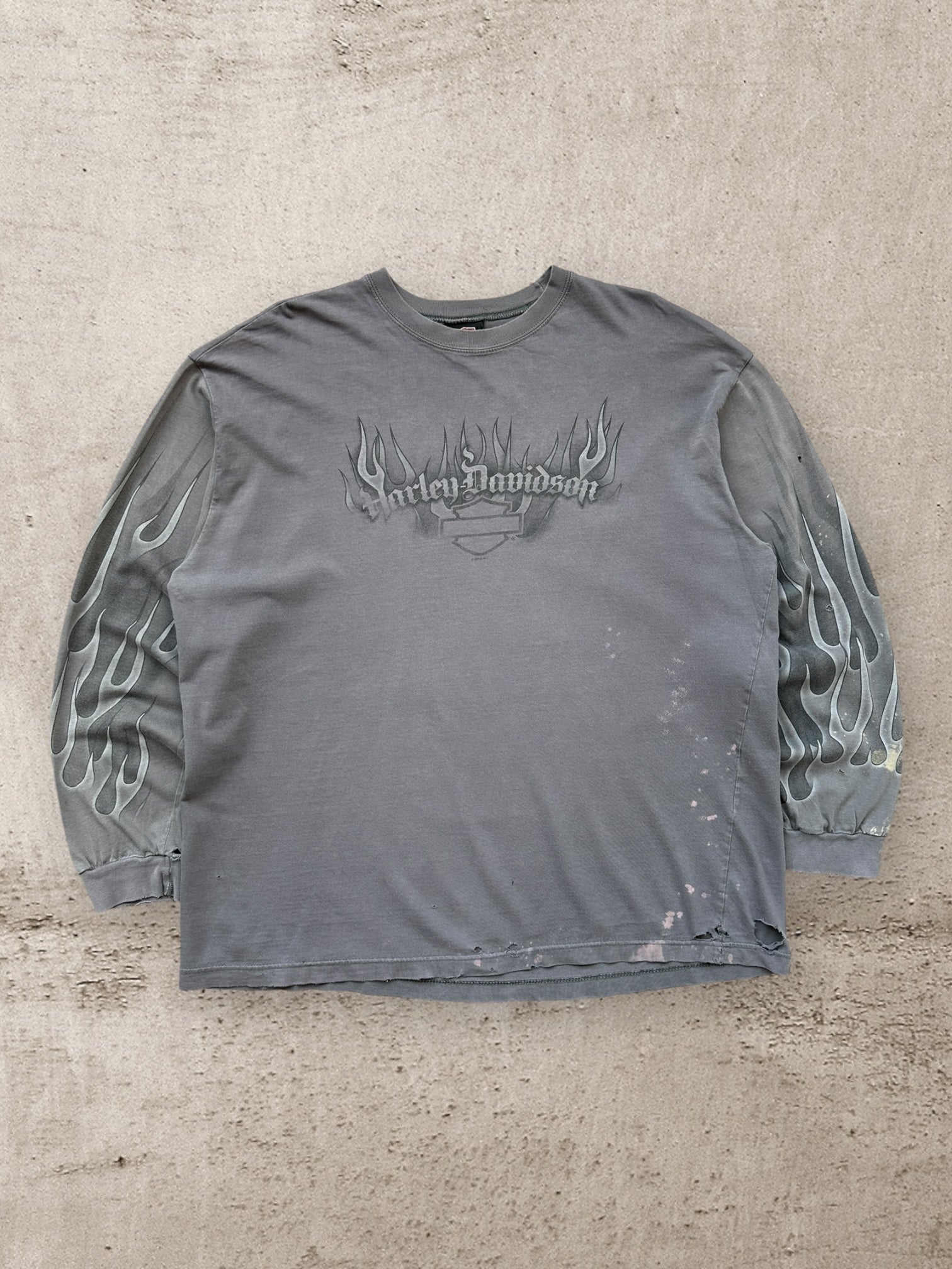00s Harley Davidson Flame L/S Distressed Graphic T-Shirt - XL