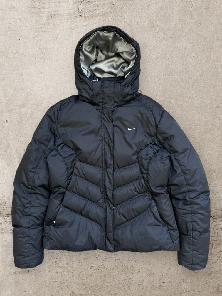 00s Nike Full Zip Black Hooded Puffer Jacket - Youth Large