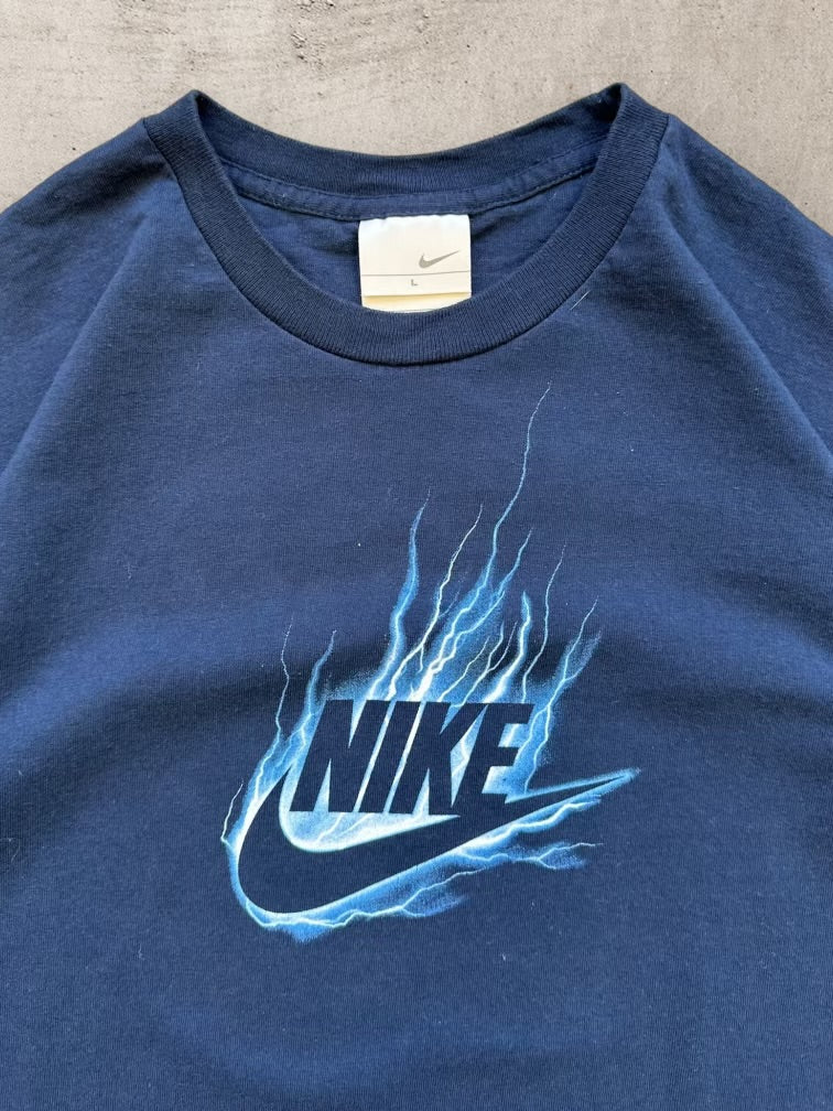 00s Nike Blue Flames Graphic T-Shirt -Small