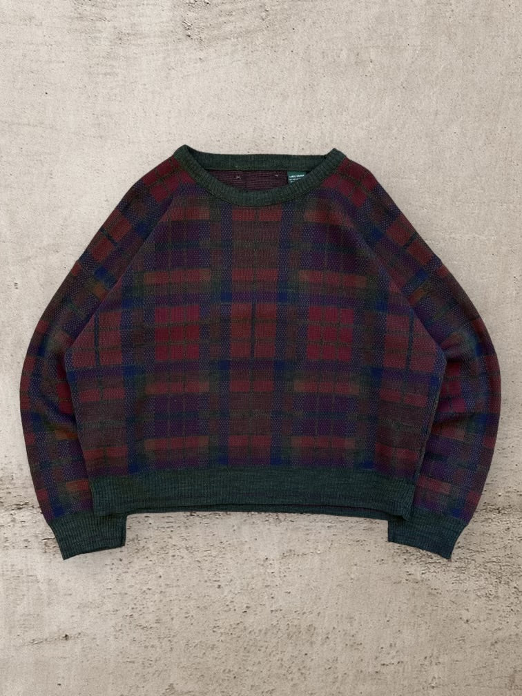 90s Multicolor Plaid Knit Sweater - Large