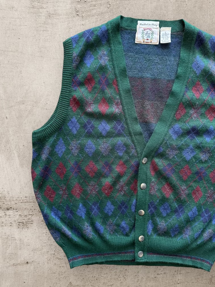 80s Sears Roebucks Argyle Knit Vest - Large