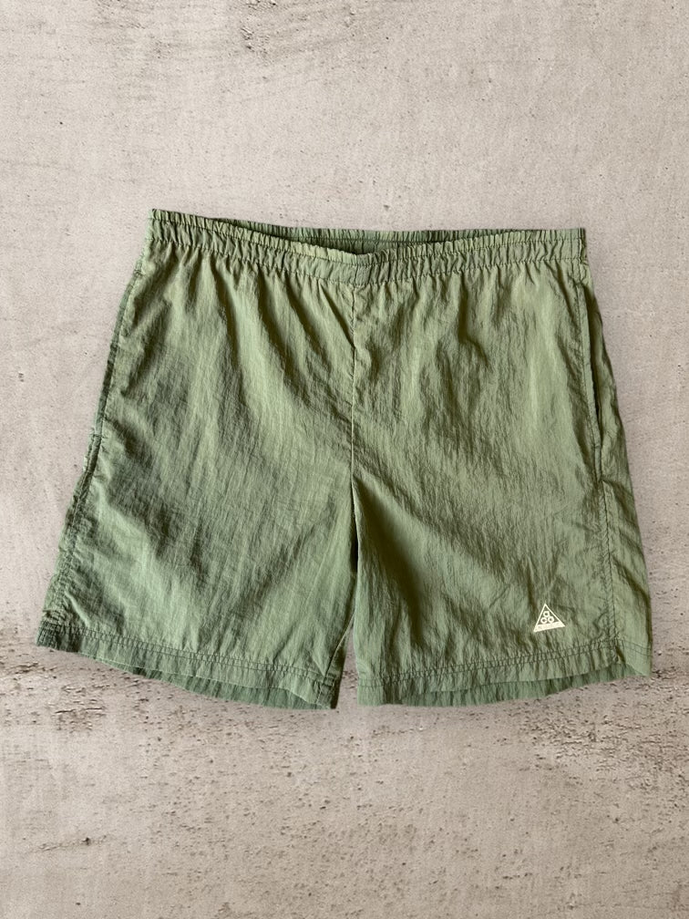 90s Nike ACG Olive Green Nylon Shorts - 33”