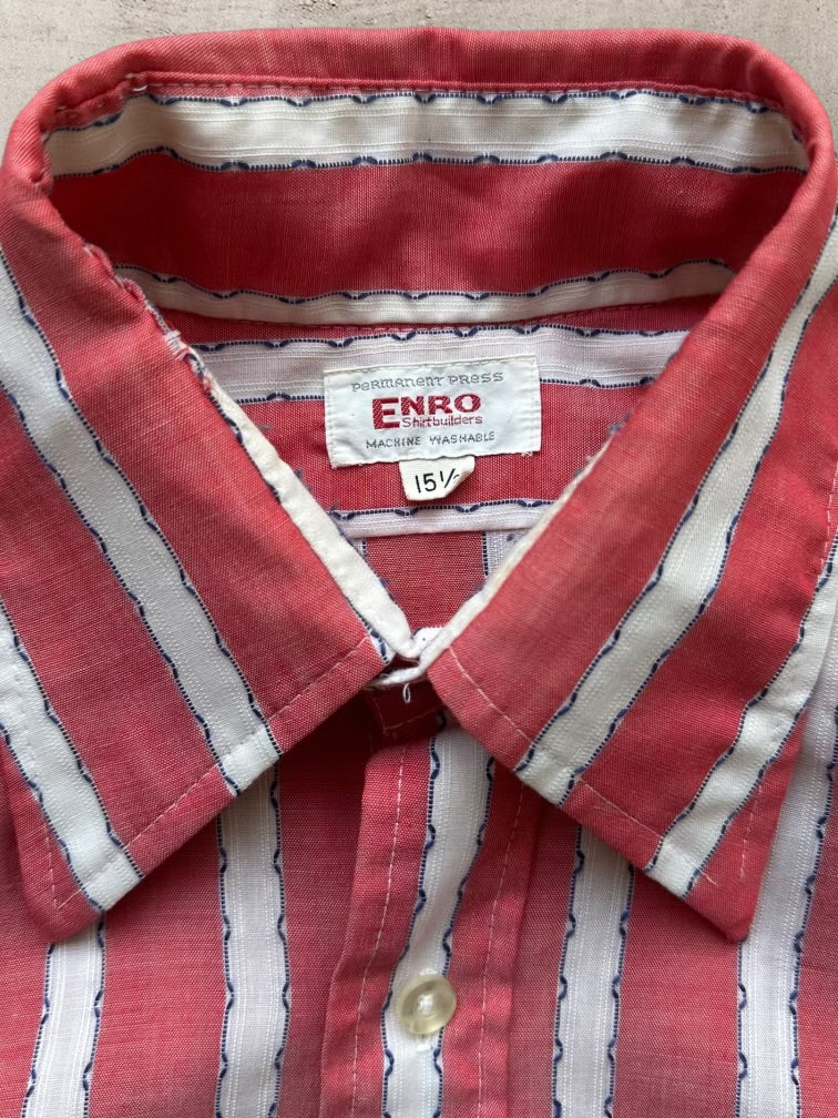 70s Enro Striped Stitched Button Up Shirt - Large