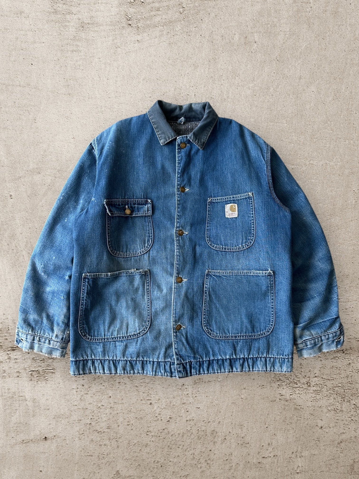 80s Carhartt Wool Lined Denim Chore Jacket - XL