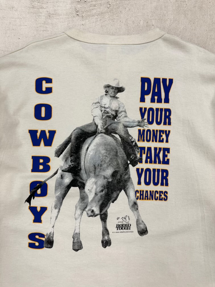 90s Cowboys Rodeo Tough Henley Long Sleeve Shirt - XXL