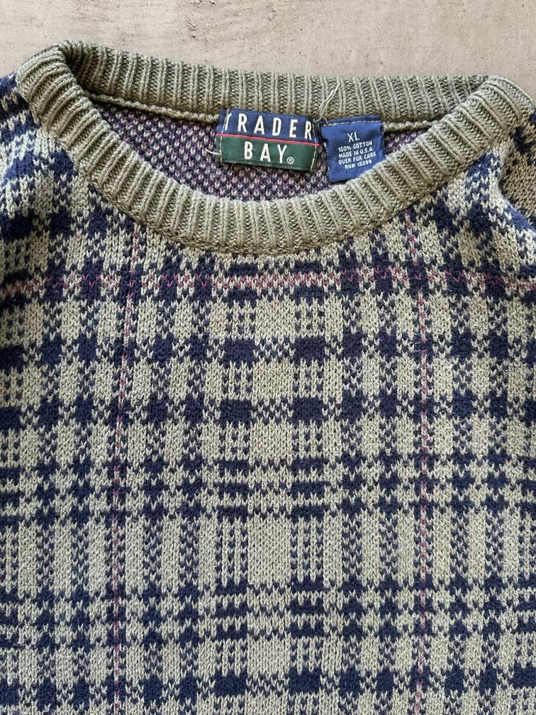 90s Trader Bay Multicolor Plaid Knit Sweater - XL