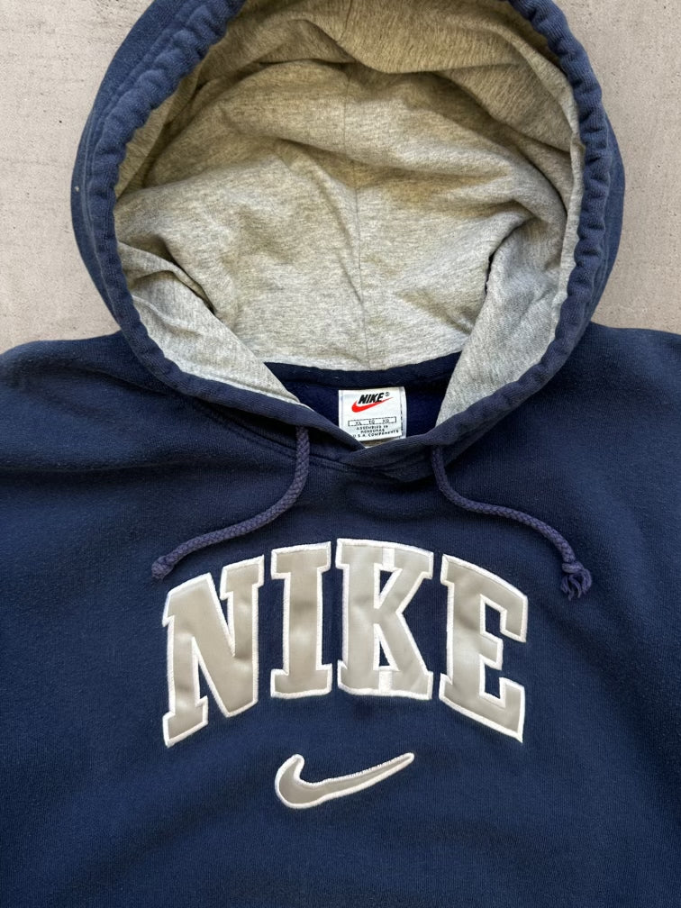 90s Nike Swoosh Embroidered Navy Blue Hoodie - XL