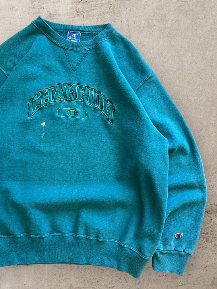 90s Champion Teal Embroidered Crewneck - Large