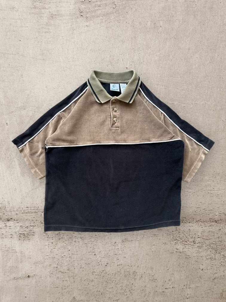 00s Utility Velour Color Block Polo Shirt - Youth Large