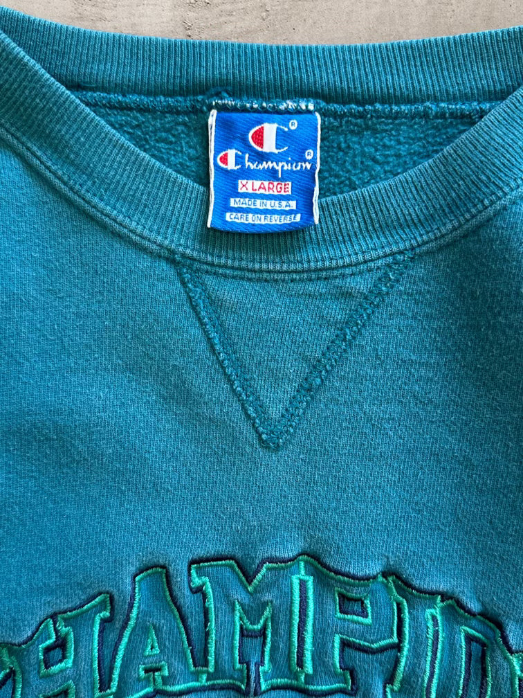 90s Champion ティール刺繍クルーネック - L