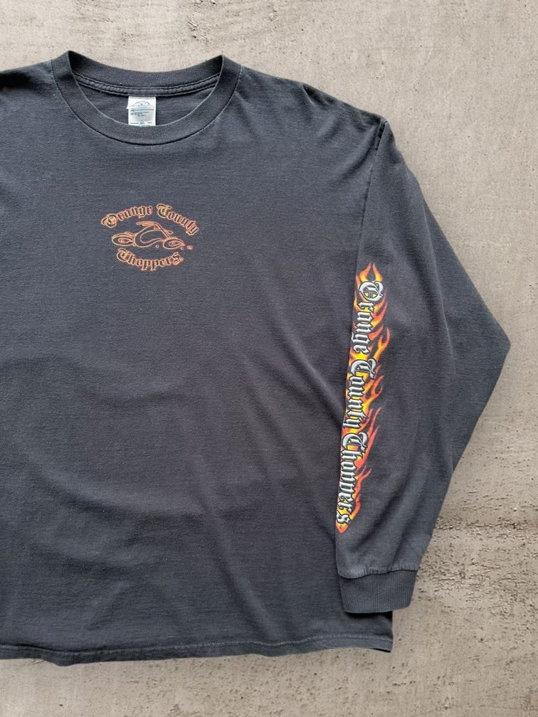 00s Orange County Choppers Flame Graphic Long Sleeve T-Shirt - XXL