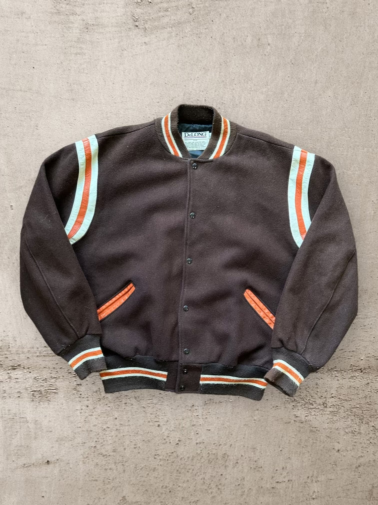 90s Wool Brown & Orange Varsity Jacket - XXL