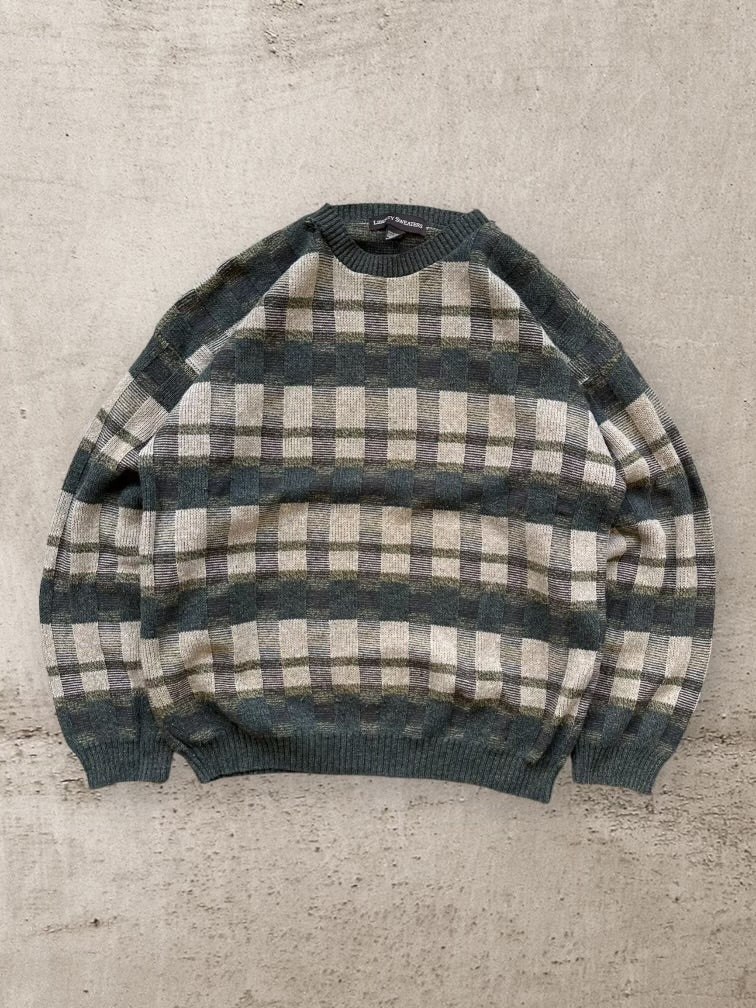 90s Liberty Plaid Knit Sweater - Large