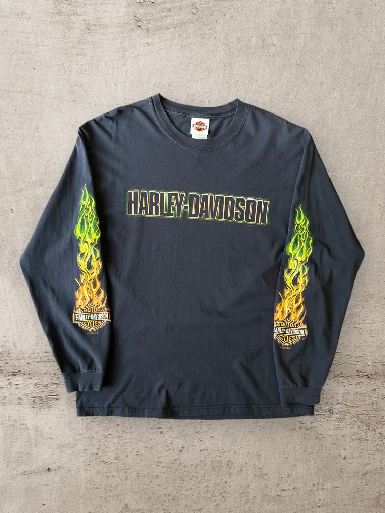 00s Harley Davidson Flames Long Sleeve T-Shirt - Large