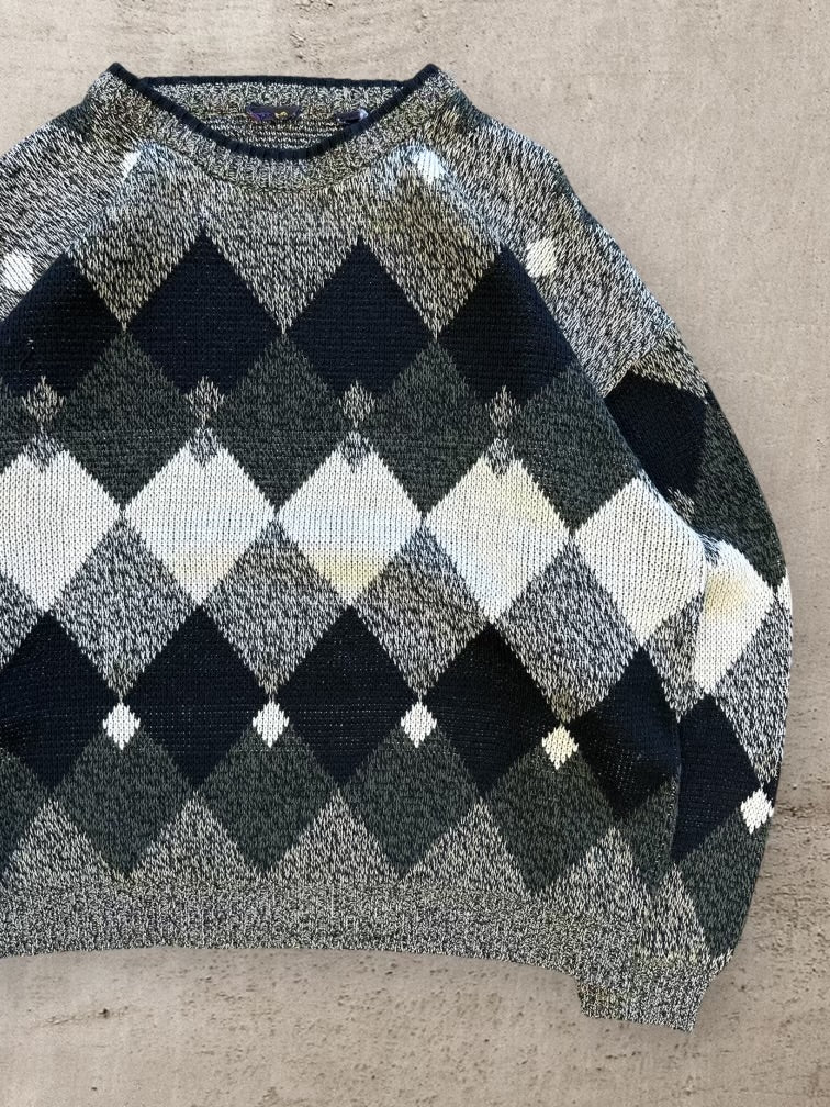 90s Argyle Style Knit Sweater - Large