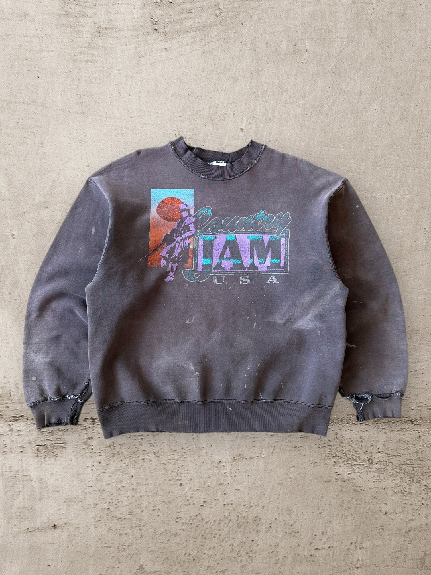 90s Country Jam Faded & Distressed Crewneck - Large