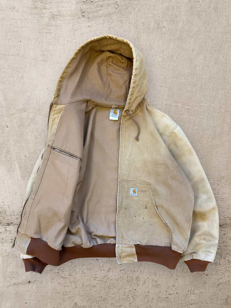 90s Carhartt Light Beige Hooded Jacket - Large