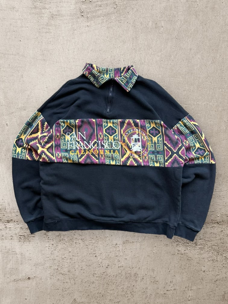 90s San Fransisco California Color Block Polo Sweatshirt - XL