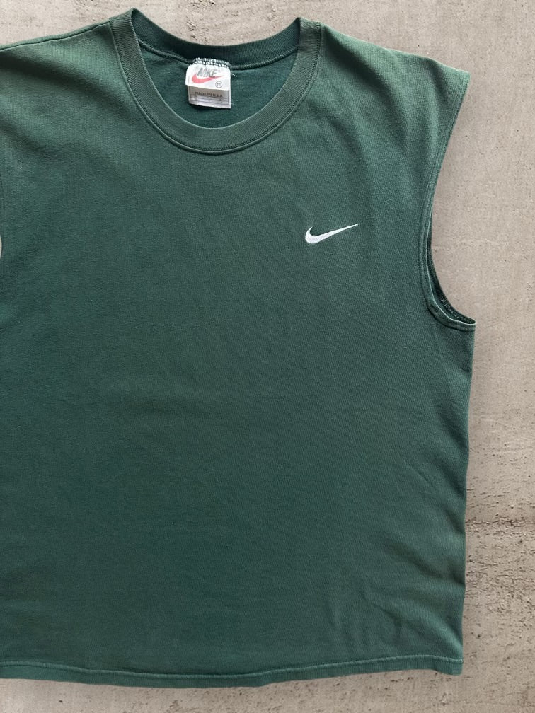 90s Nike Green Mini Swoosh Cut Off Shirt - Medium