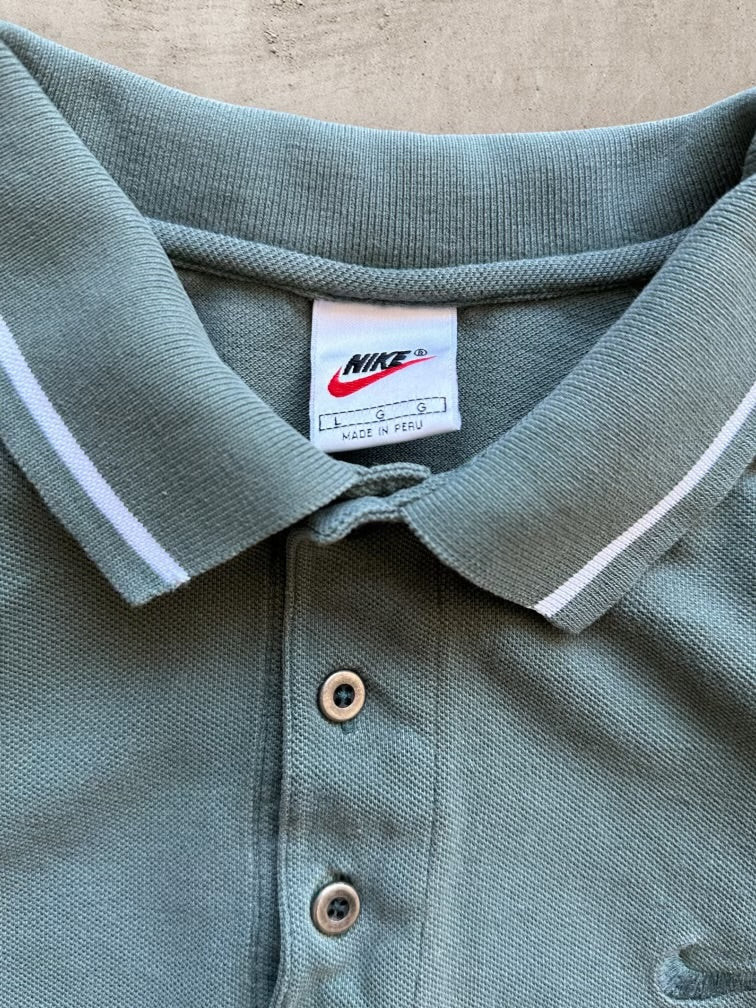 90s Nike Tonal Long Sleeve Polo Shirt - Large