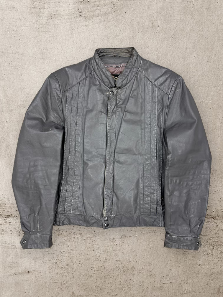 80s Reed Grey Moto Racing Leather Jacket - Medium
