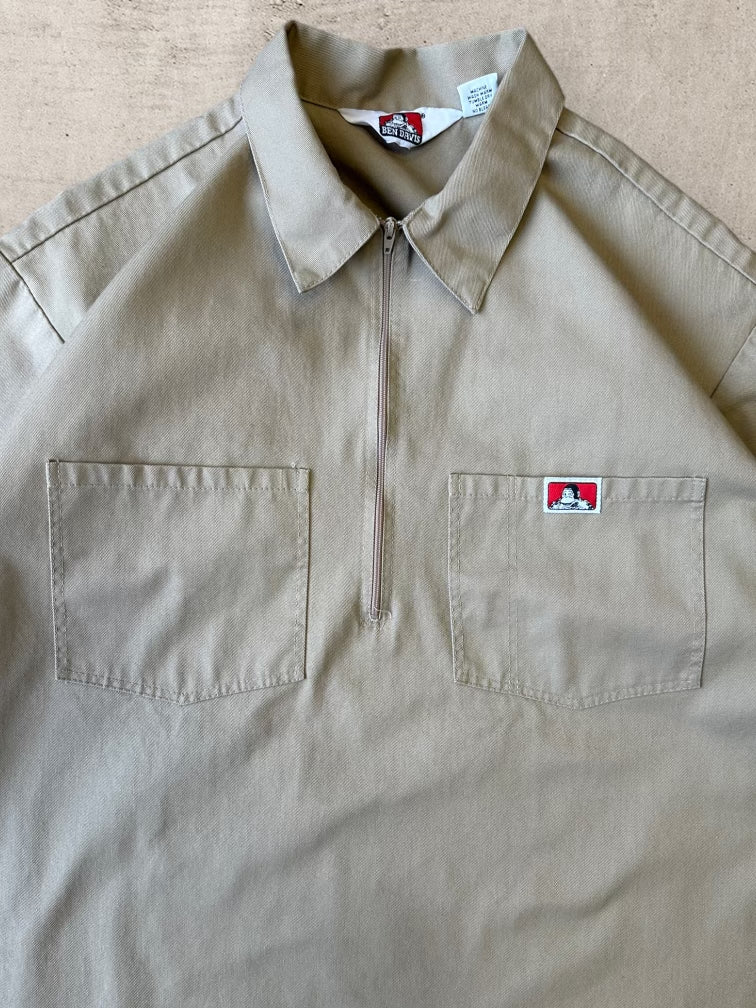 90s Ben Davis Beige 1/4 Zip Work Shirt - XL