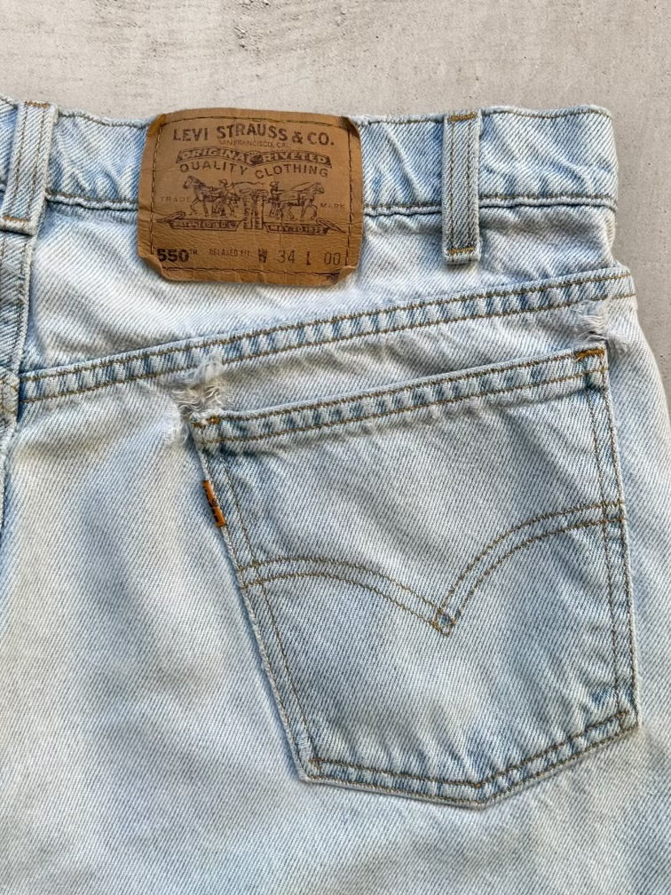 90s Levi’s 550 Orange Tab Distressed Denim Shorts - 34