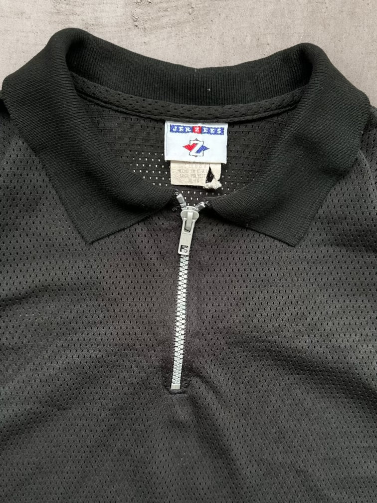 90s Jerzees 1/4 Zip Mesh Polo Shirt - Large