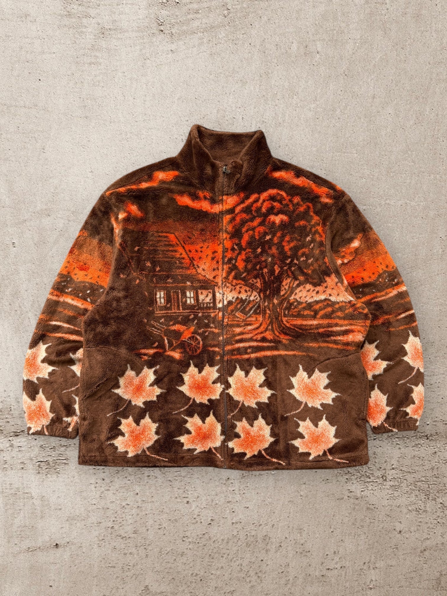 90s Autumn AOP Zip Up Fleece - XXL