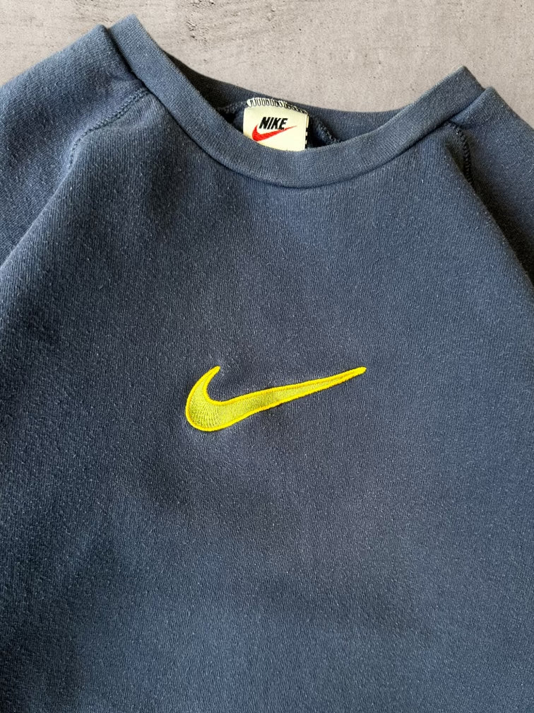 90s Nike Navy Blue & Yellow Swoosh Crewneck - Youth Large