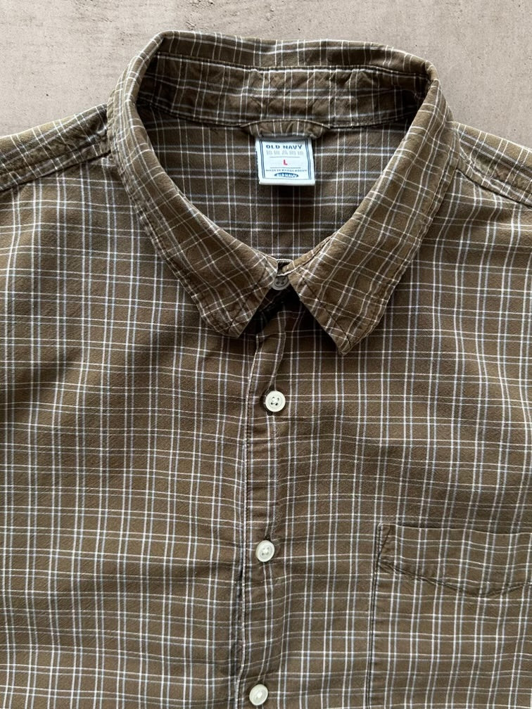 00s Old Navy Cropped Plaid Button Up Shirt - Large