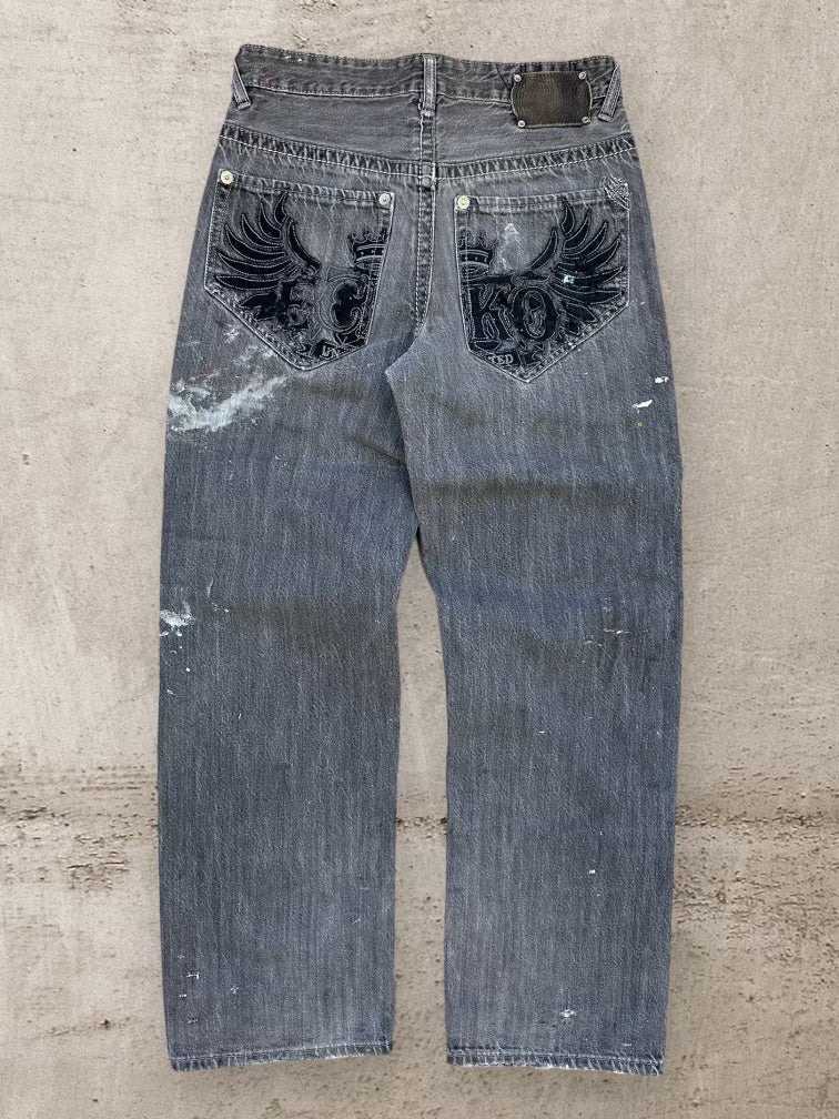 00s Ecko Unlimited Distressed & Faded Black Denim Jeans - 30x29