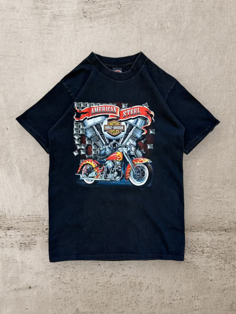 90s Harley Davidson American Steel Graphic T-Shirt - Medium