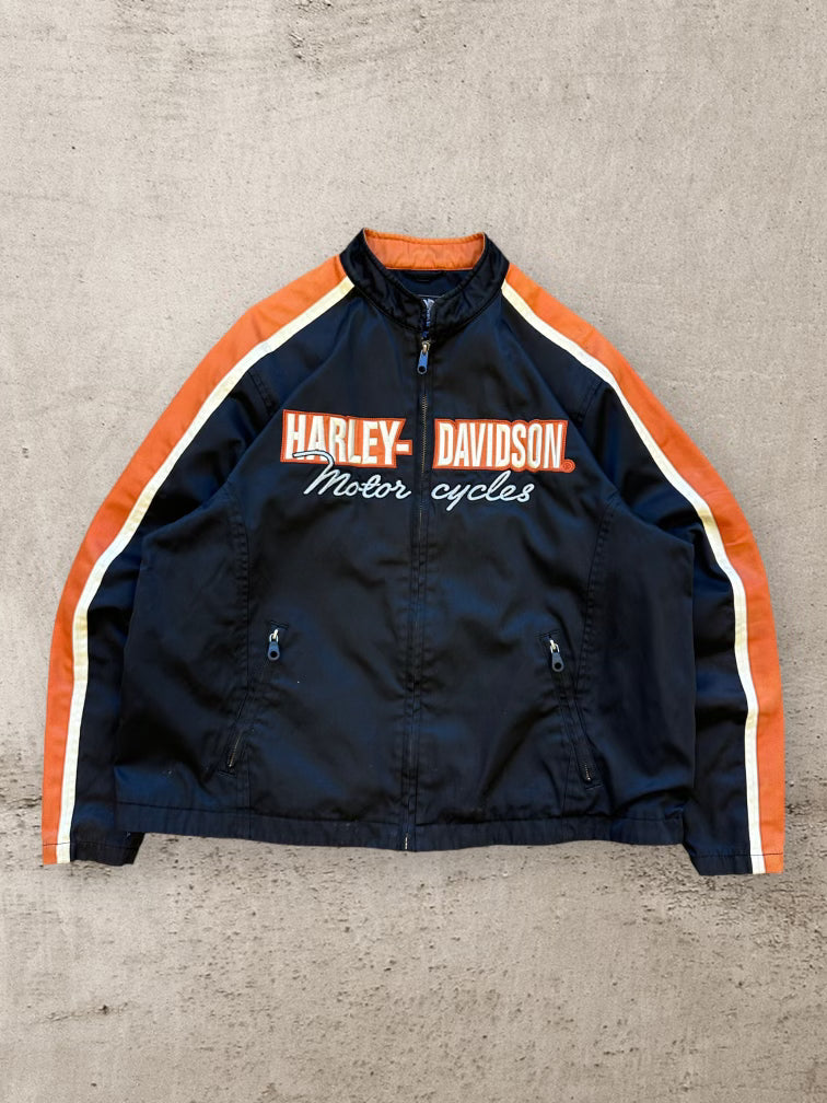 90s Harley Davidson Striped Nylon Jacket - Large