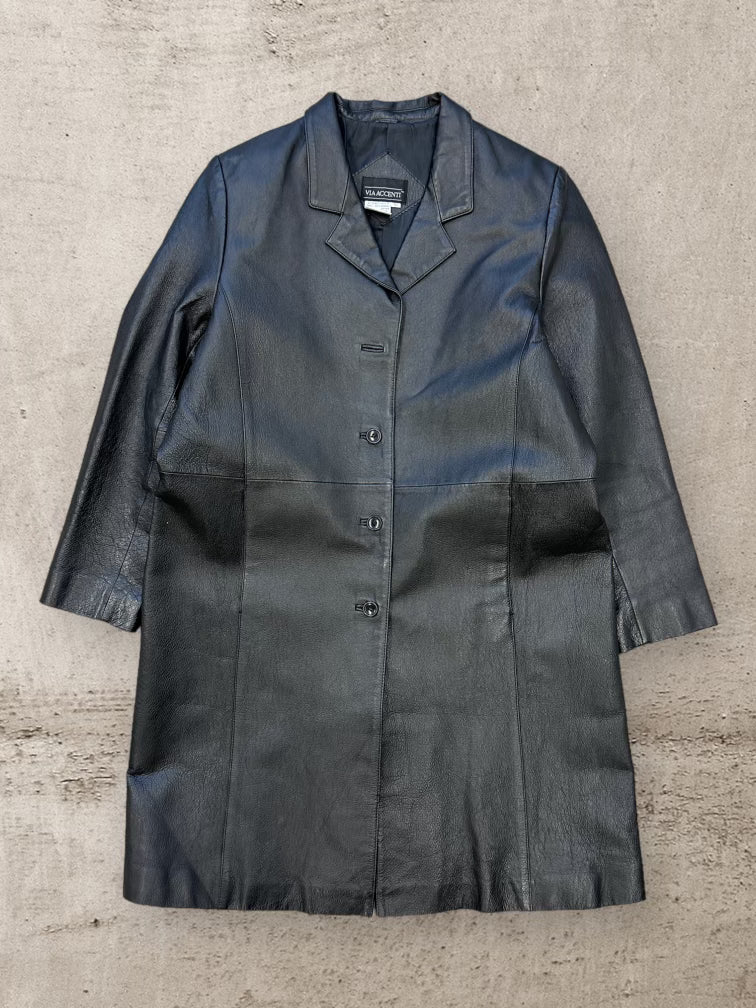 90s Via Accenti Leather Trench Coat - Medium/Large