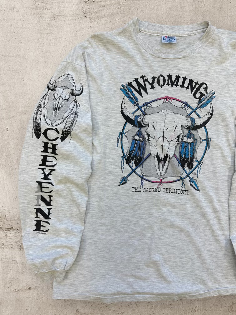90s Wyoming Cheyenne Graphic  Long Sleeve T-Shirt - XL